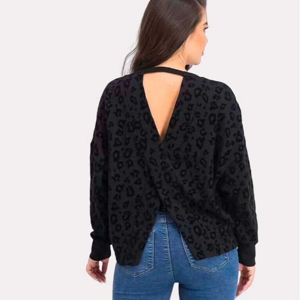 Z Supply Flocked Velvet Animal Pattern Split Back Sweatshirt Top S